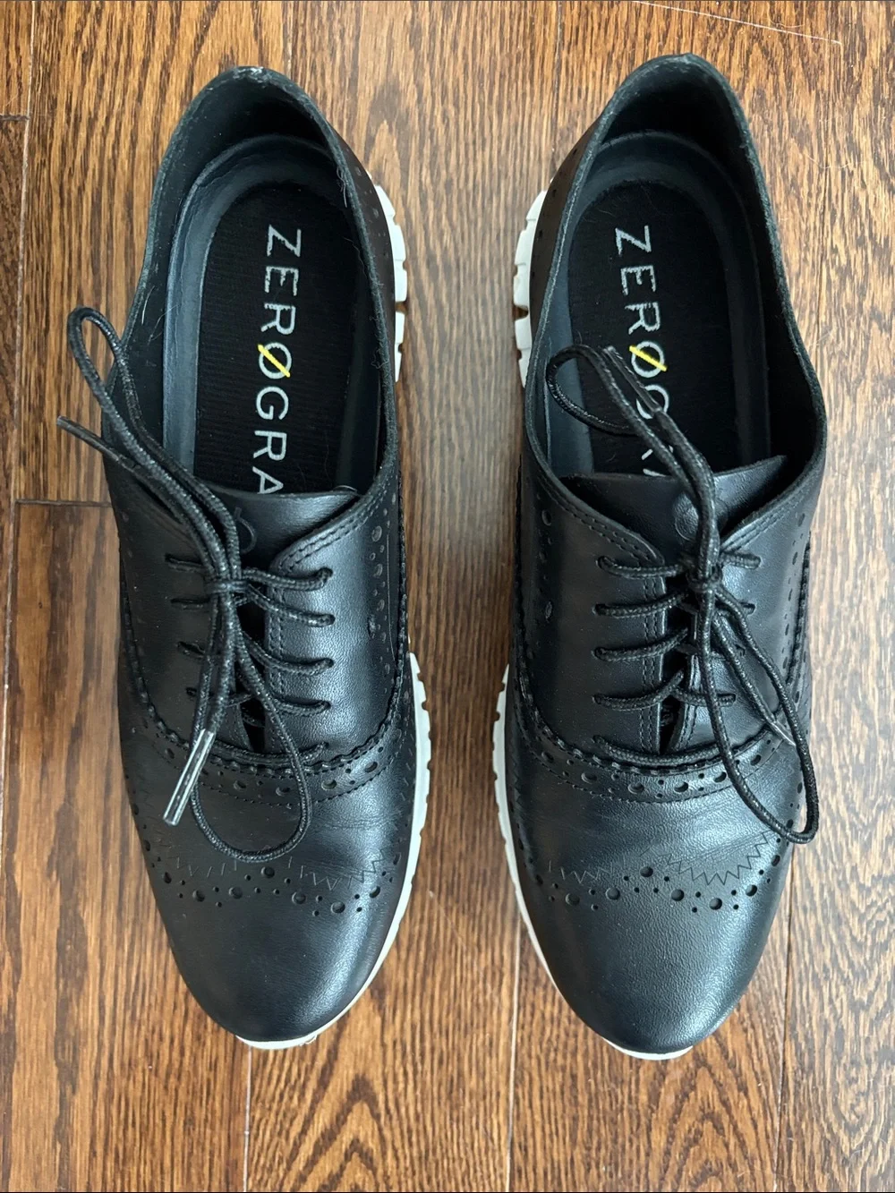 Cole Haan Zerogrand Black Leather Wingtip Derby with White Sole sneakers, 7